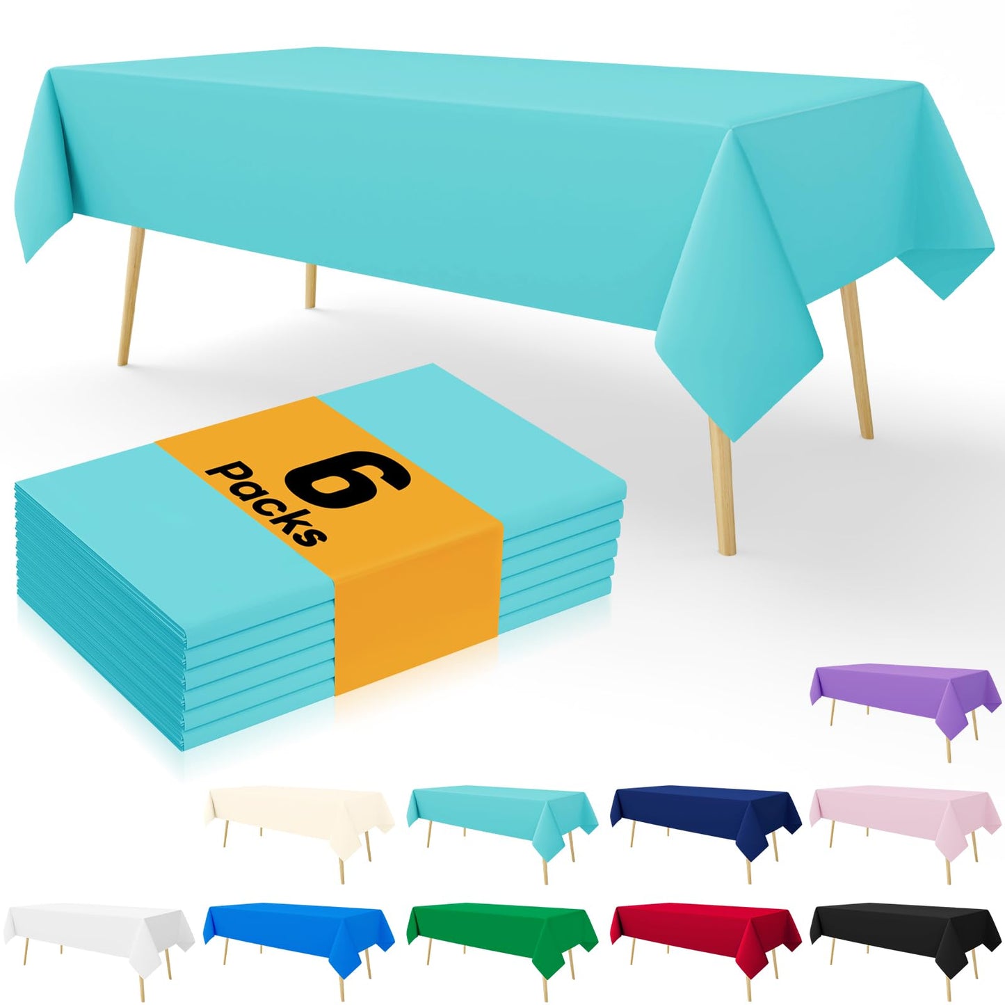 Smiry Disposable Table Cloth - 6 Pack, 54 x 108 Inch Table Cloths for Parties, Decorative Tablecloths for Rectangle Tables, Waterproof Plastic Table Cover, Leakproof & Sturdy, Teal