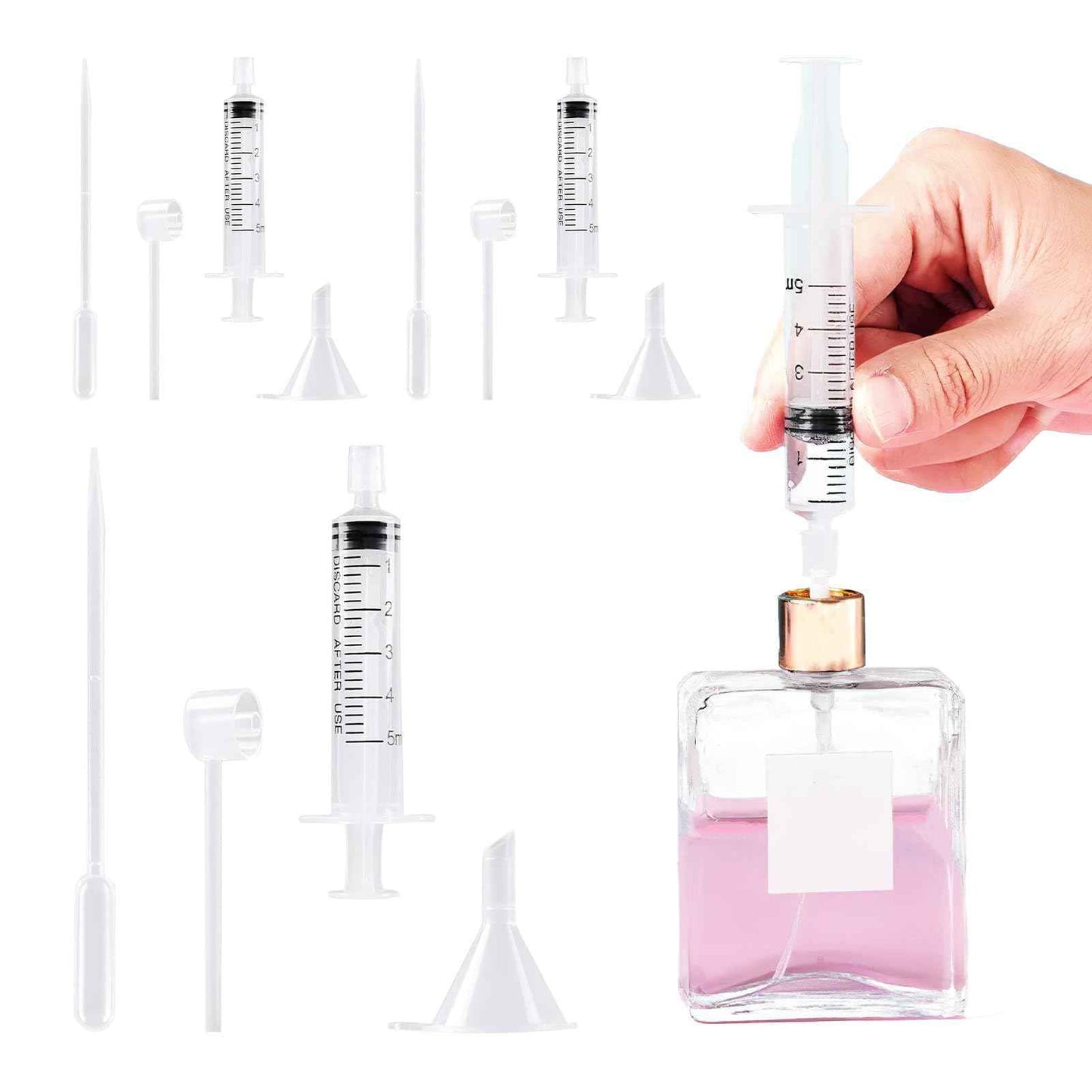Perfume Dispenser Transfer Tool Kit, Large Bottle Dispensing Funnel and Syringe Dispenser Pump, Refillable Set for Travel Cosmetic Perfumes Transfer to Empty Small Bottles (12Pcs Transfer Tool Kit)