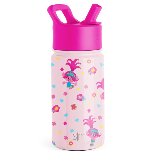 Simple Modern Trolls Kids Water Bottle with Straw Lid | Insulated Stainless Steel Reusable Tumbler for Toddlers, Girls | Summit Collection | 14oz, Trolls Poppy Mashup