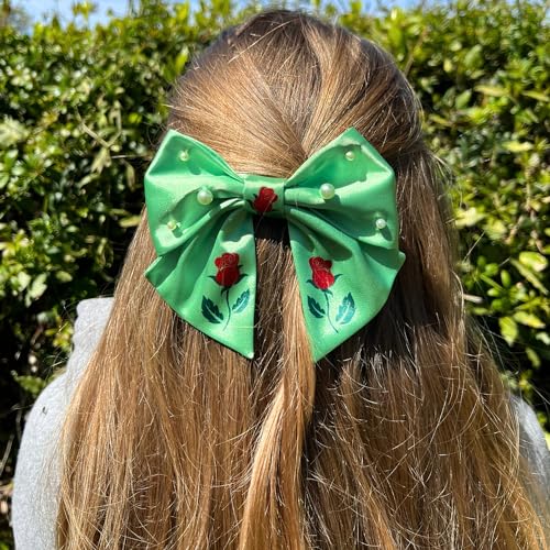 VIADALINNO Hair Clip Bow in a Box Pearls Roses for Women and Girls Silky Cute Coquette Teen Babygirl Little Barrette Hairbows Belle Cinderella Child Giftable Accessories Outfit (1, Light green)