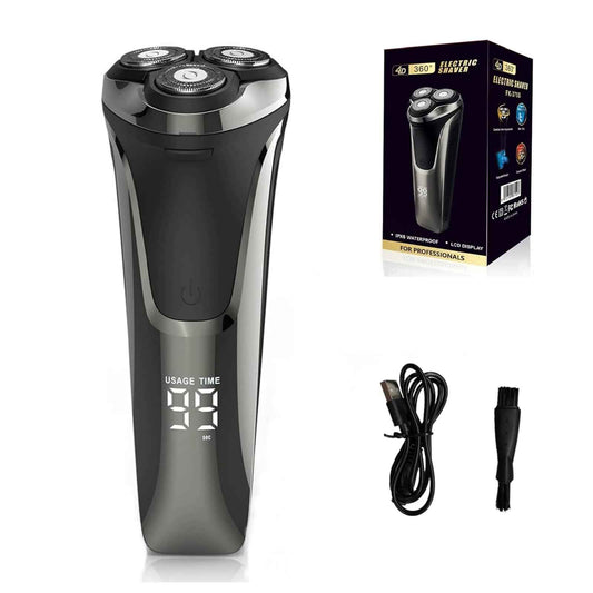 Electric Razor for Men,4D Floating Head Rotary Electric Razor,Ipx7 Waterproof Shavers for Men Wet & Dry Shaver with LCD Display& Quiet Motor (Black)