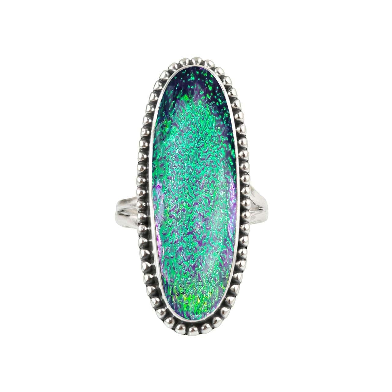 Boho Doublet Opal Ring Unique Purple Green Multi Fire Gemstone Lab-Created Opal Jewelry Large Oval Shape 925 Sterling Silver Handmade Statement Ring For Women Anniversary, Wedding Gift For Her By NKG