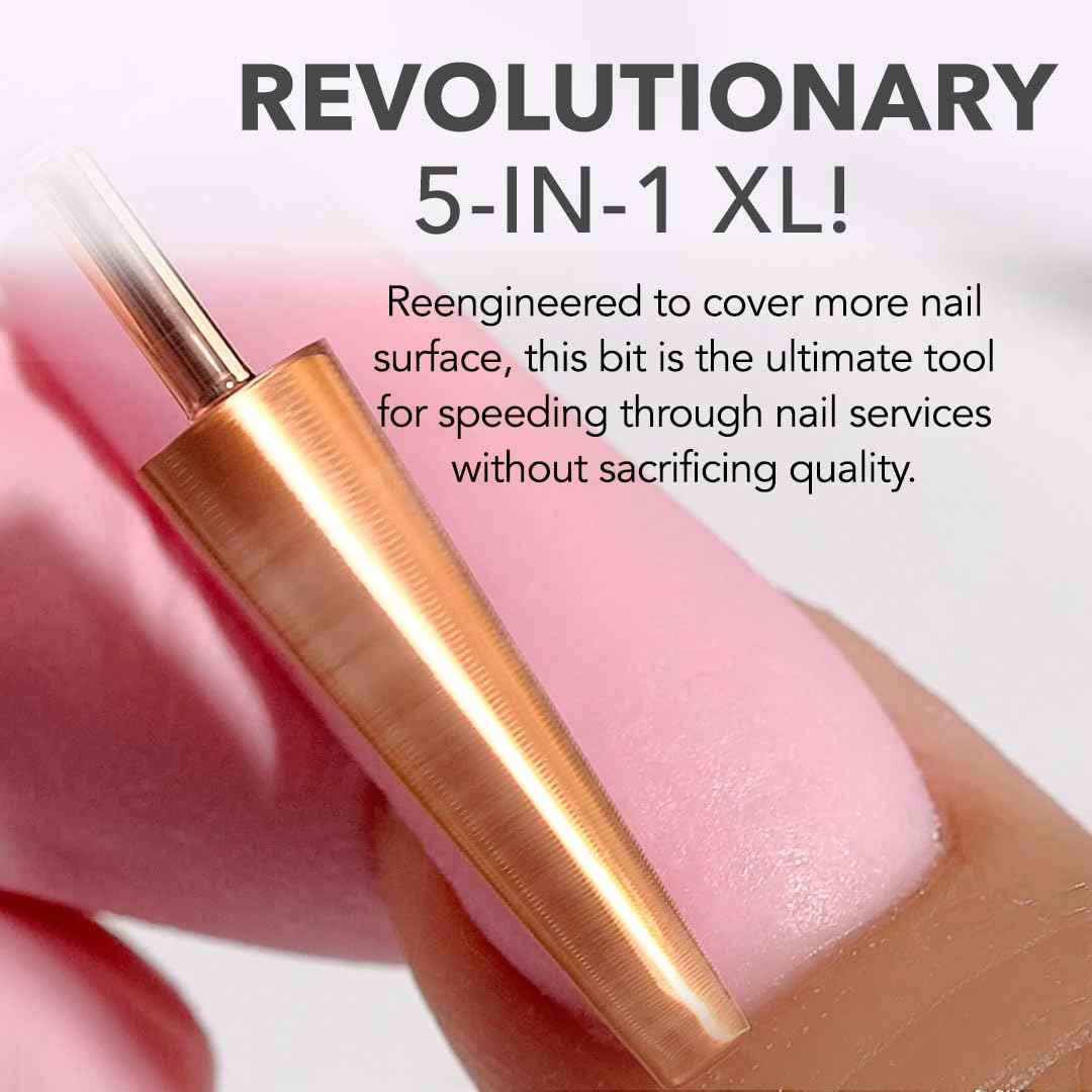 Kiara Sky XL 5-in-1 Course Nail Drill Bit | 3/32"" Carbide Extra Long Multi-use | 2-way Rotate Left and Right Handed - Rose Gold