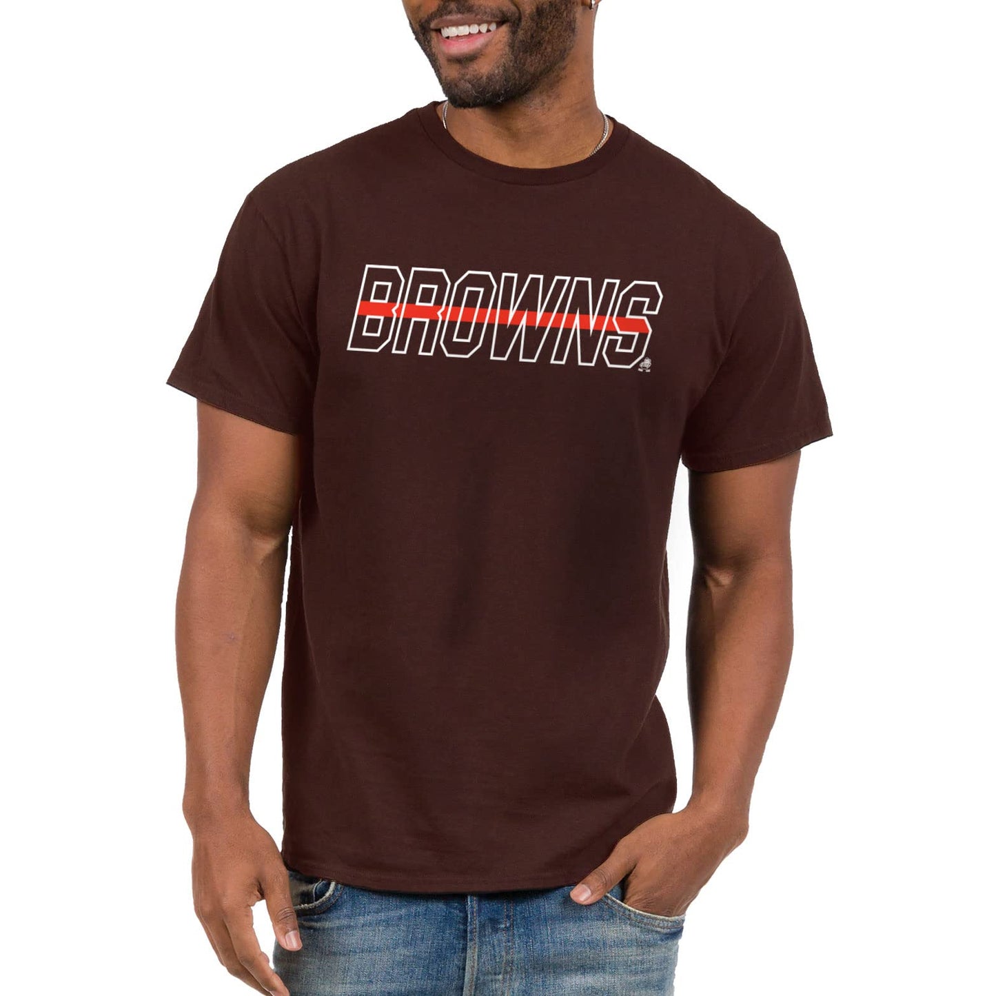 Junk Food Clothing x NFL - Cleveland Browns - Championship Drive - Unisex Adult Short Sleeve Fan T-Shirt for Men and Women - Size Small