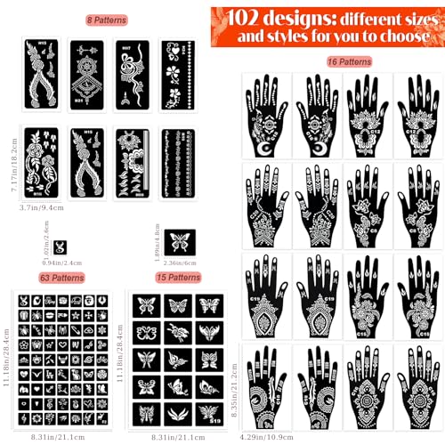MuseLuxe Temporary Tattoo Kit - 102 Designs, 8 Inks, 4 Colors