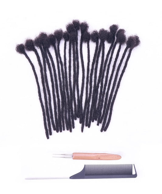 ADIASAI 0.4cm Width 4 Inch 100 Strands 100% Human Hair Loc Extensions, Full Handmade Dreadlock Extensions for Men Women Kids Can Be Dyed and Bleached with Needle and Comb Unprocessed Natural Black