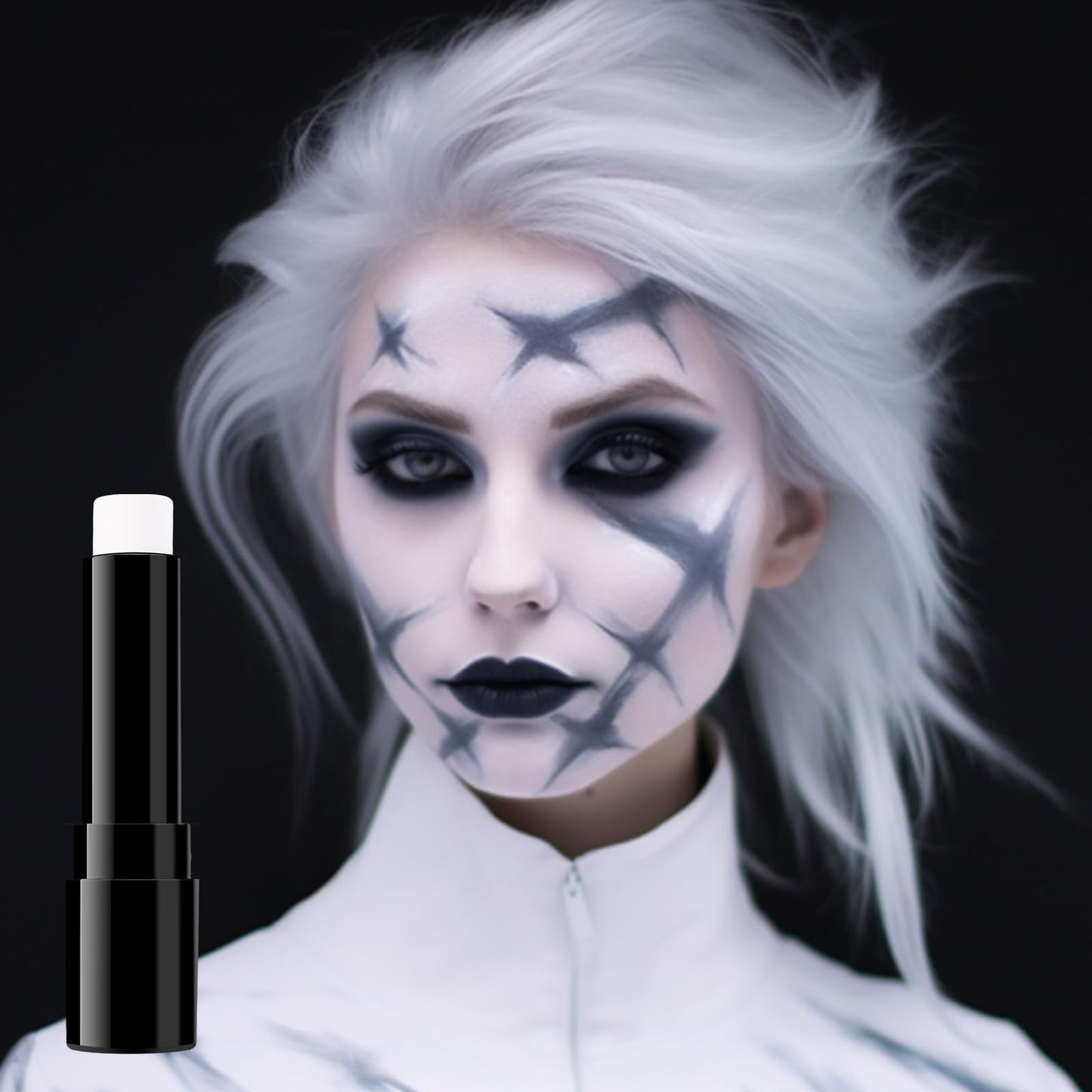 BADCOLOR White Face Body Paint Eye Black Stick for Adults Children Softball Football Baseball Sports , Non-Toxic Hypoallergenic for Halloween SFX Makeup Cosplay Skeleton Clown Costume Parties