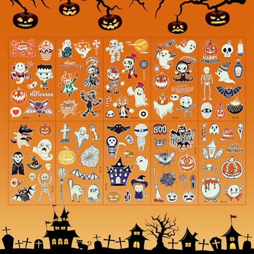 SUNAI Glow-in-the-Dark Halloween Temporary Tattoos, 96 PCS