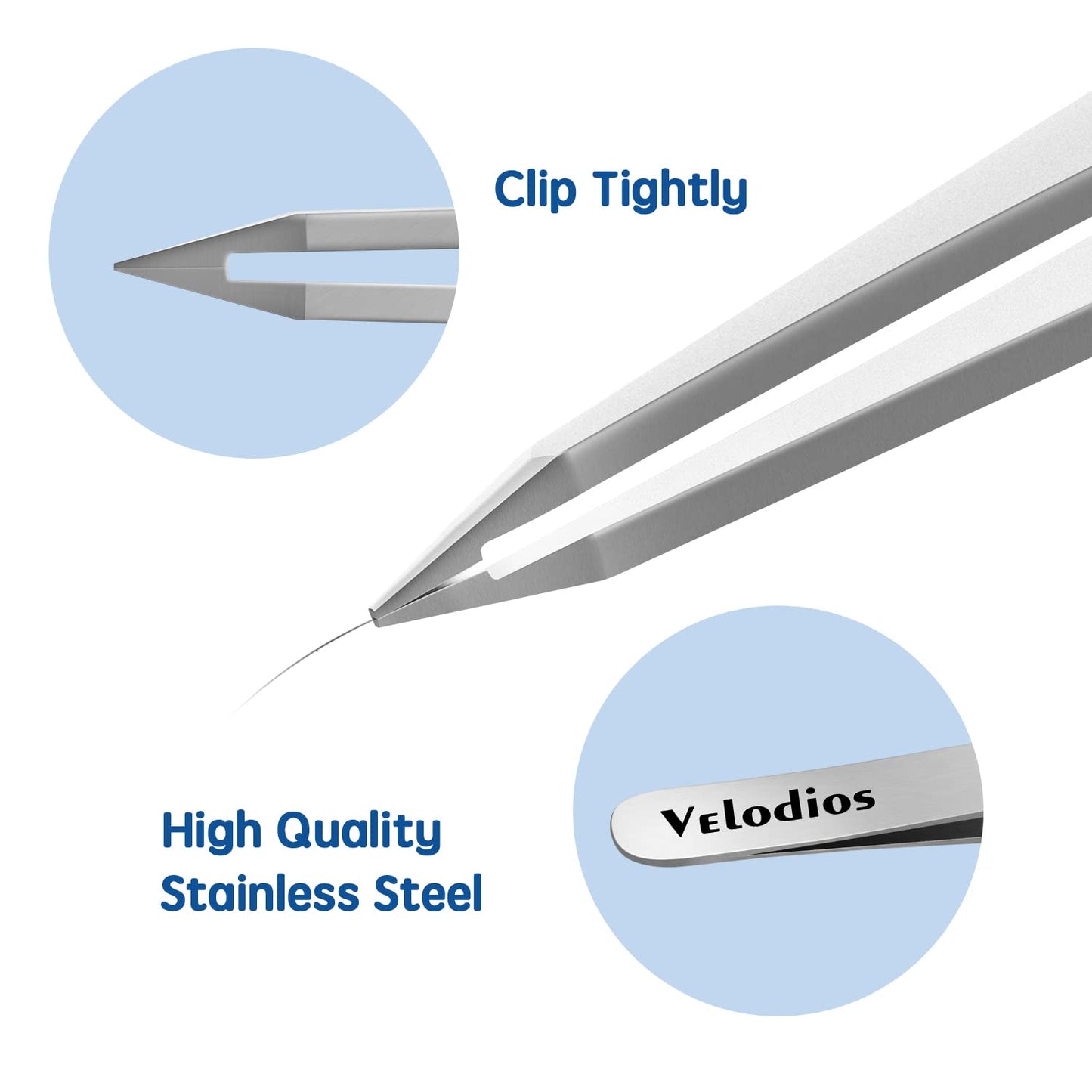 Velodios Pointed Tweezers for Women Facial Hair, Professional Stainless Steel Tweezers for Eyebrow, Chin Hair and Ingrown Hair Removal