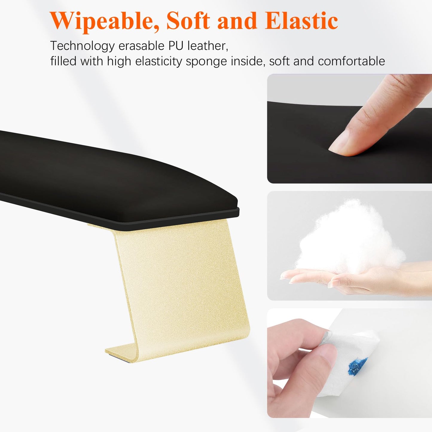 Erasable Arm Rest for Nails Tech, Luxury Nail Arm Rest Black Manicure Hand Rest for Nails Tech with Non-Slip Aluminum Alloy Legs, Cleanable Technology Leather