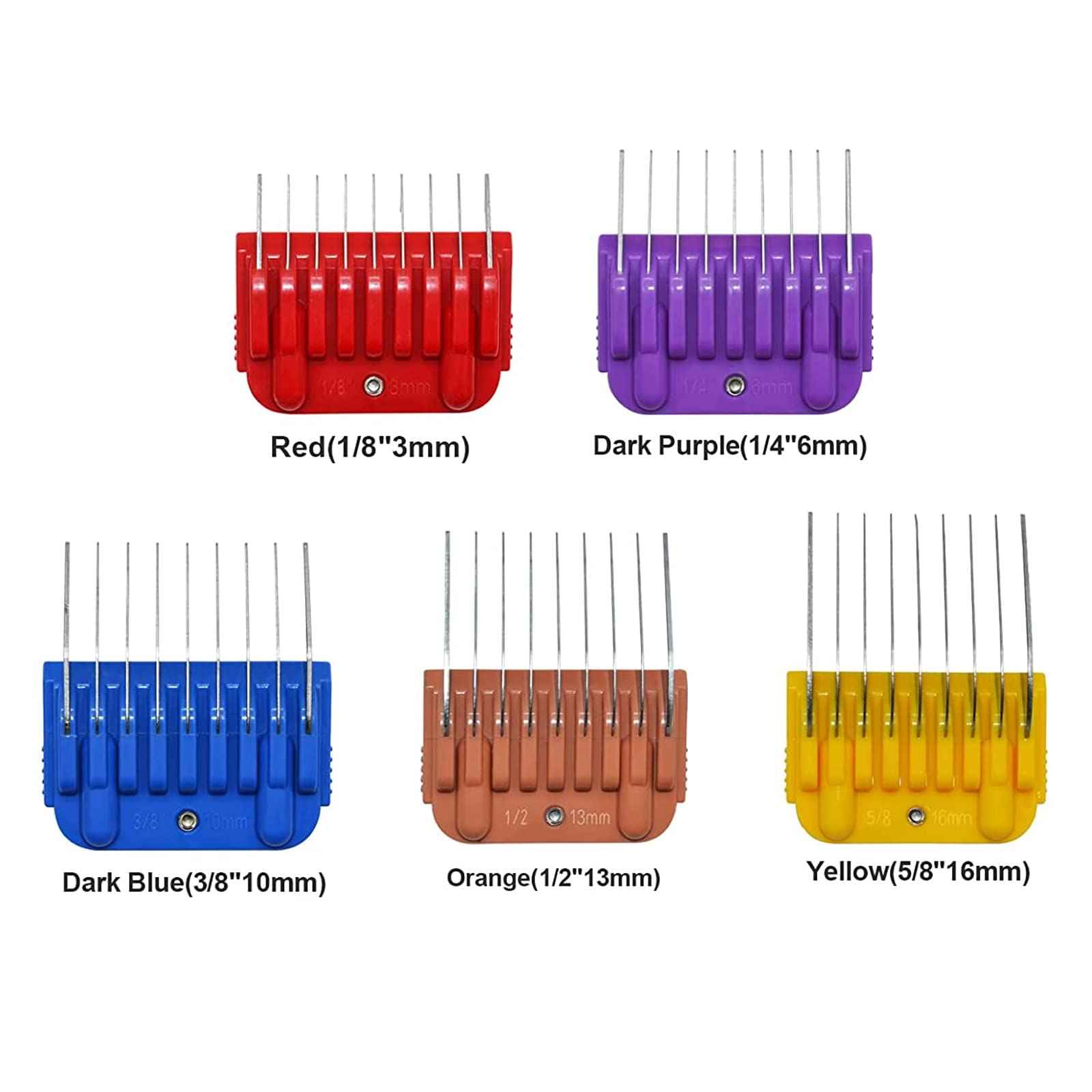 Animal Stainless Steel 5 Color Dog Guide Comb Set,Cutting Length 1/8"-5/8" for 10#/15#/30# A5 Detachable Blade,Compatible with Andis, Oster A5, Wahl KM Series Clipper Guards