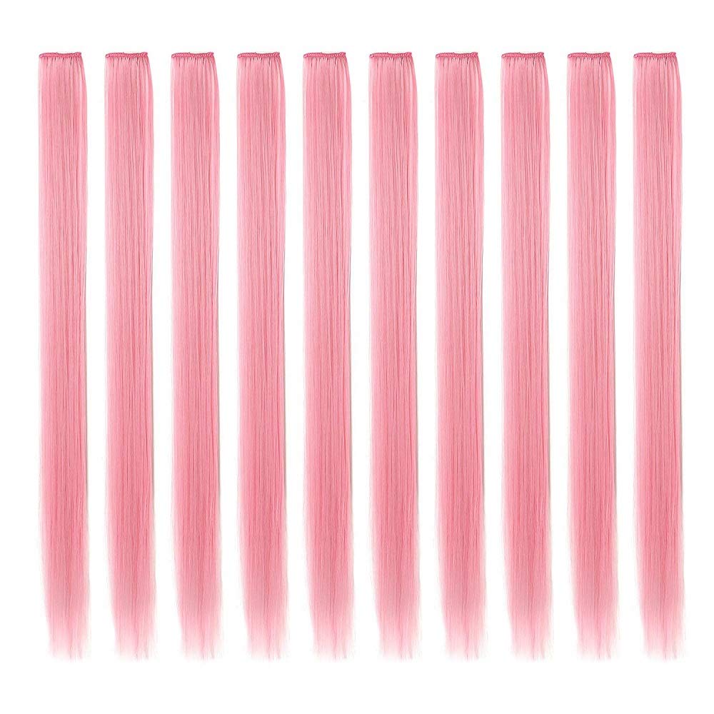 LiaSun 10Pcs/set Multi-Colors Straight Highlight Clip in Hair Extensions 20 Inch Colored Party Hair Pieces (Lovely Pink)