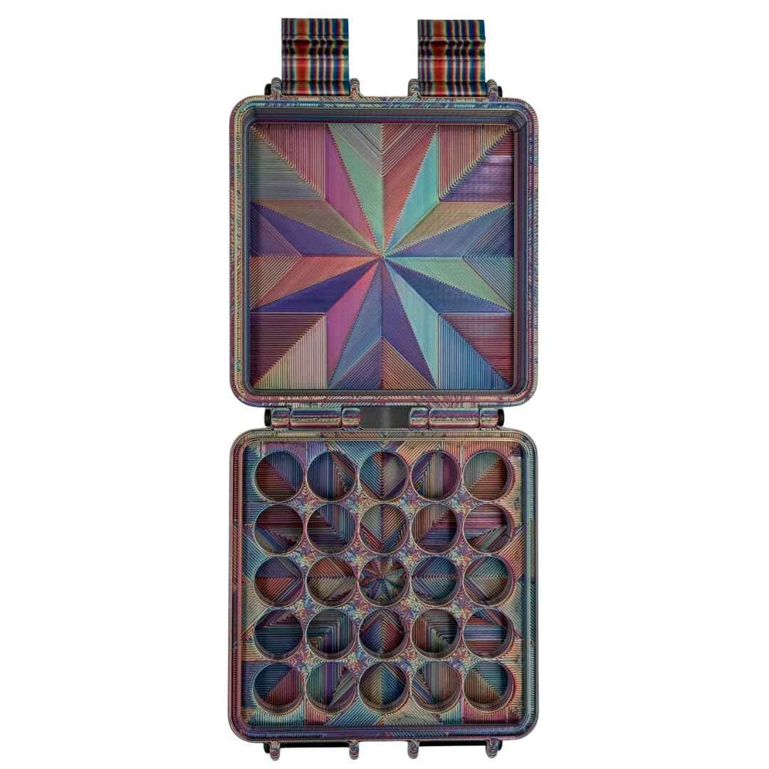 Planitia Corp. 3D Printed Vial Storage Case - Waterproof 3ml Vial Storage Case with 25 Slots - Freezer Safe Hard Shell Essential Oil Case for Home, Fridge, Travel, 16mm Max Diameter, 35mm Max Height