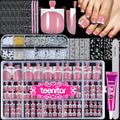 Teenitor Pink French Toe Nails 150pcs Square Press-Ons with Glue 15 Sizes