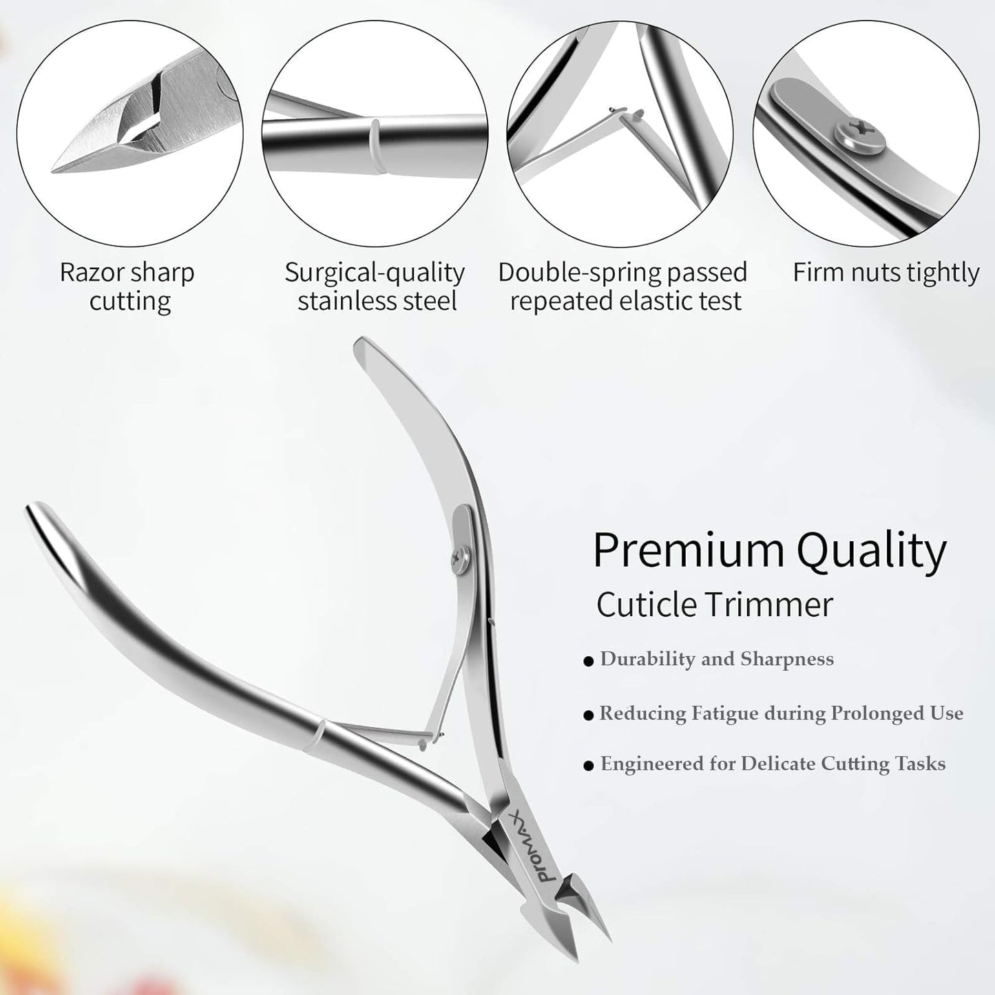 ProMax Cuticle Trimmer - Professional Surgical Grade Super Sharp Blade Cuticle Nippers Stainless Steel Nail Clippers Pedicure & Manicure Tool - Double Spring-20-5041BF (Double Spring)