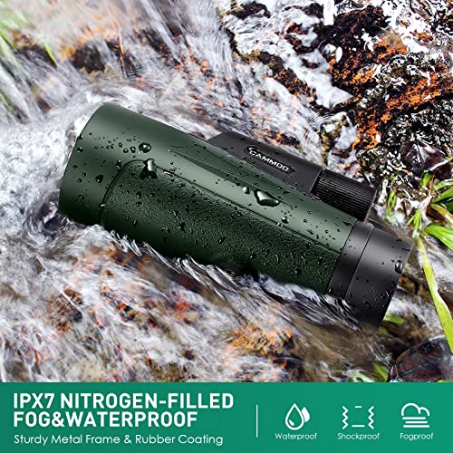 12x50 Monocular Telescope for Adults High Powered, Low Light Larger Vision BAK4 Prism & SMC Lens, Frog & Waterproof Hiking Hunting Gear Gifts for Men, Black