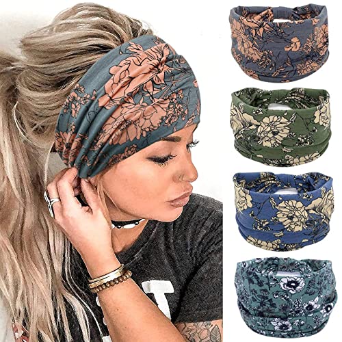 YONUF Wide Headbands for Women, 4 Pack Boho Knotted