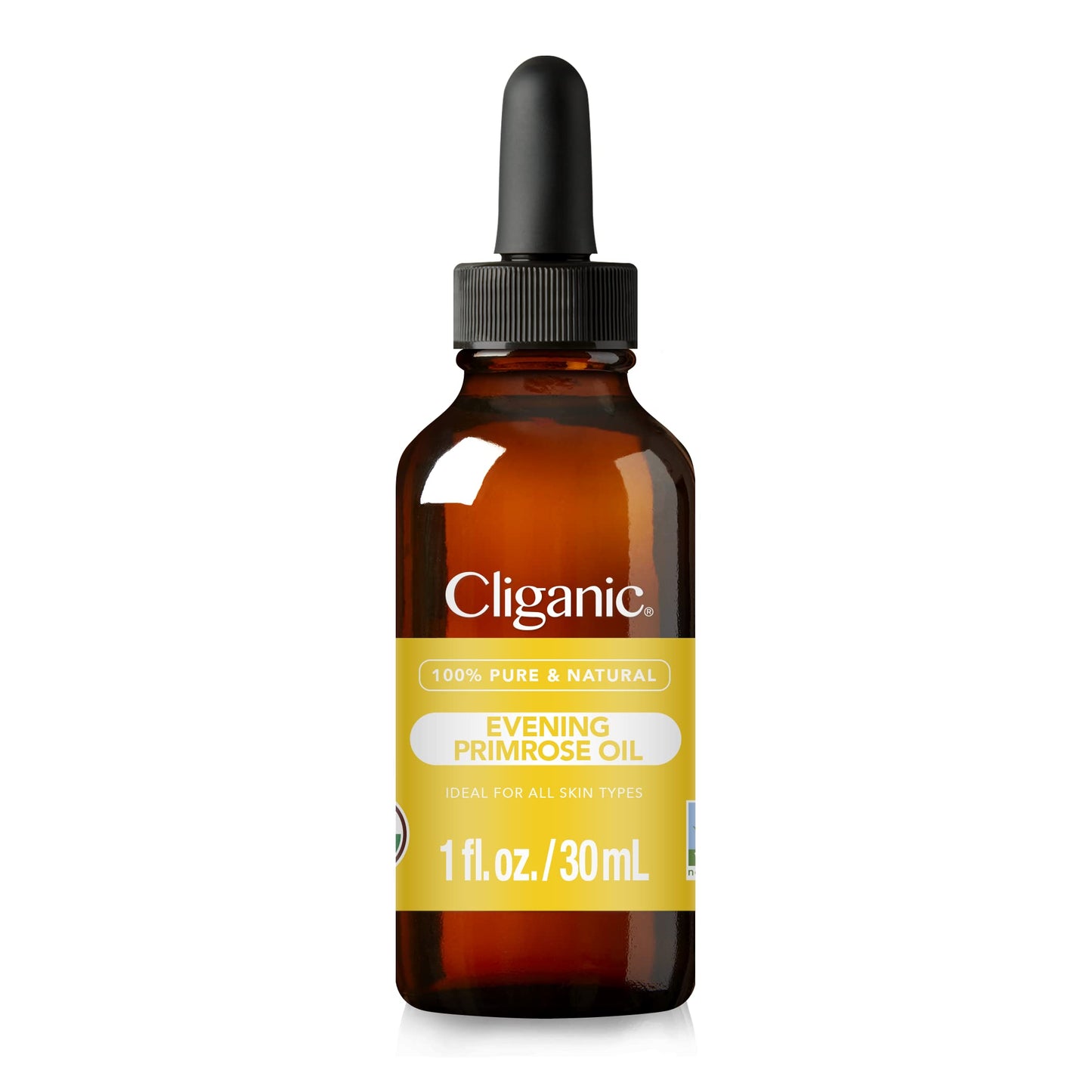 Cliganic Organic Evening Primrose Oil, 100% Pure (1oz) - For Hair & Face | Natural Cold Pressed Unrefined