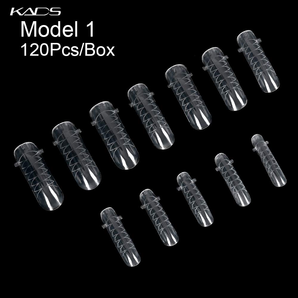 KADS 120PCS Clear Full Cover Dual Nail System Form UV Gel Acrylic Nail Art Mold Artificial Nail Tips with Scale for Extension (MODEL 1)