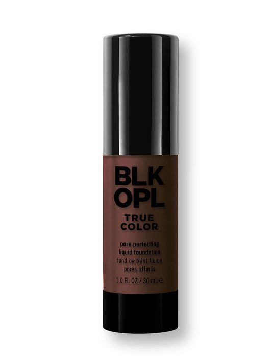 BLK/OPL TRUE COLOR Pore Perfecting Liquid Foundation, Ebony Brown — enriched with Vitamins C & E, paraben-free, fragrance-free, cruelty-free