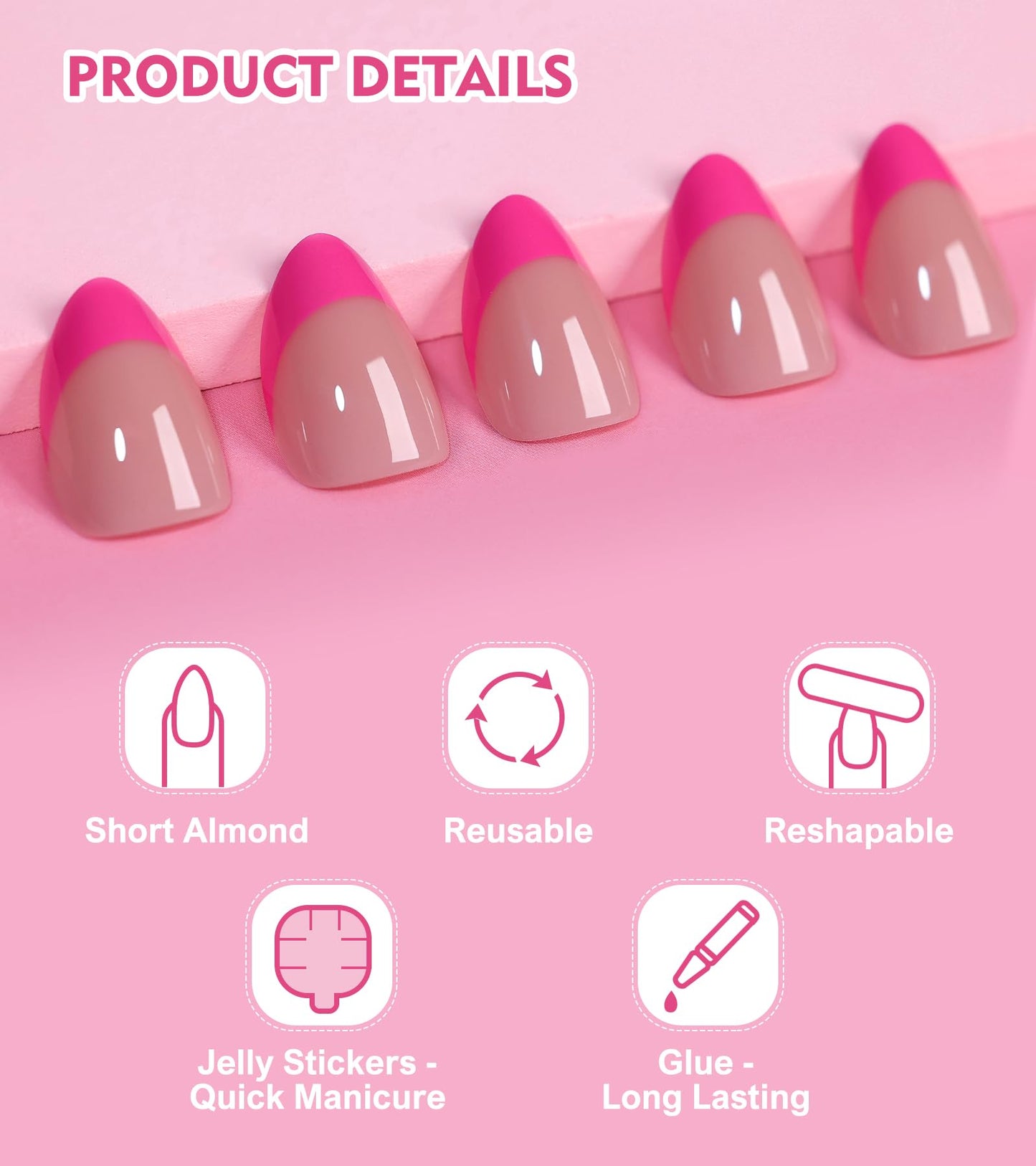 Aegenacess Press On Nails Short - Press on Nails Almond Short Stick On Nails in 15 Sizes, 30Pcs Fake Nail Kit for Women