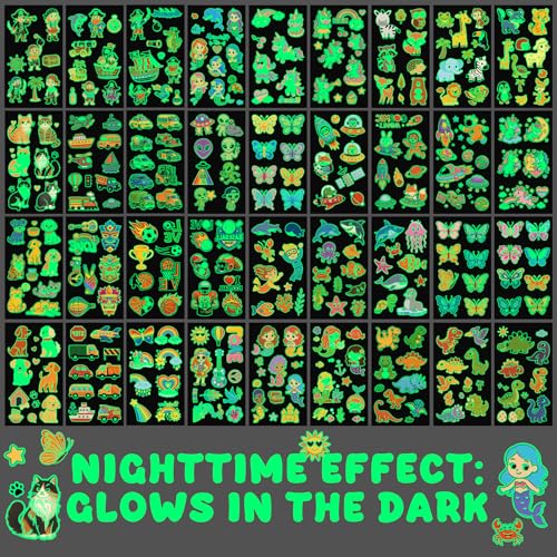 Glow In The Dark Temporary Tattoos, 350 Mixed Designs for Kids