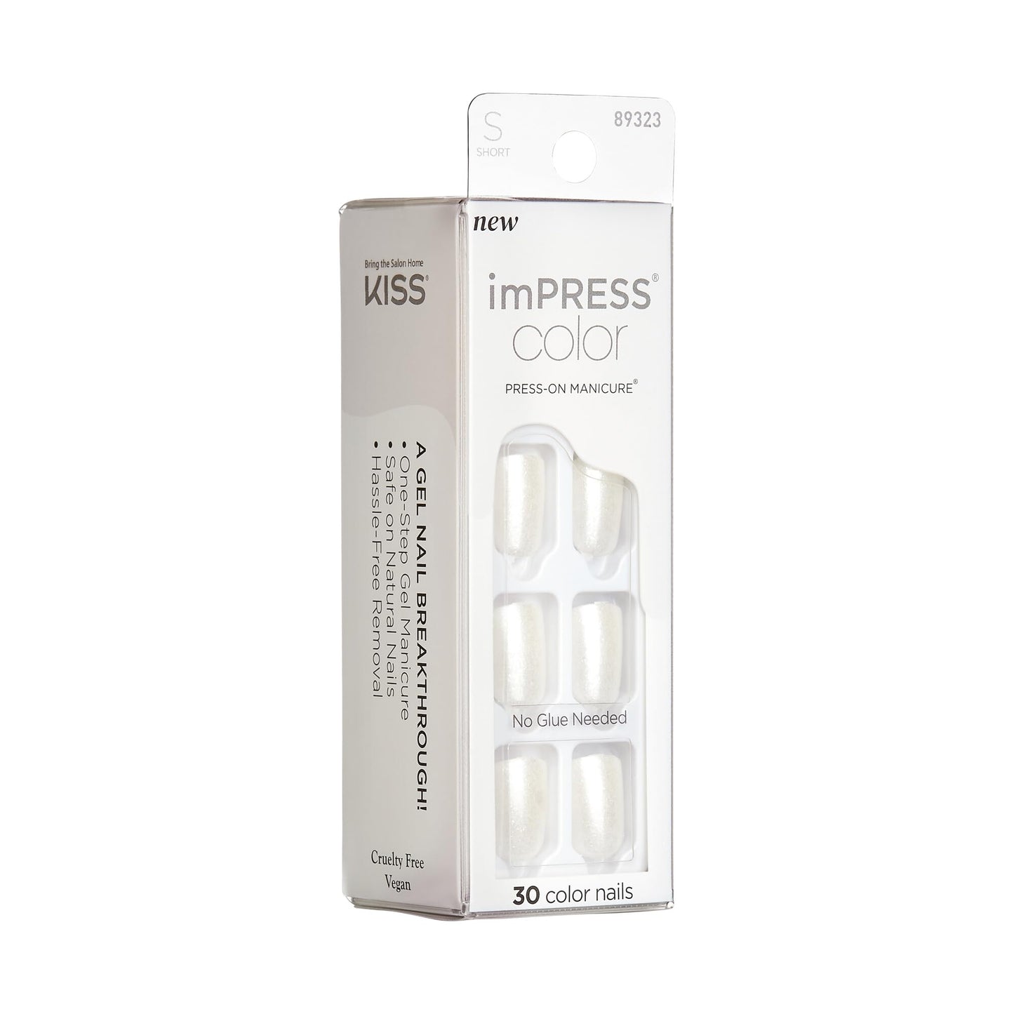 KISS imPRESS Color No Glue Mani 30 Pcs Press On Nails, Light White, Short Size, Squoval Shape, Simple Peel & Press Easy Apply, Hassel-Free Removal, Essential Tools Included