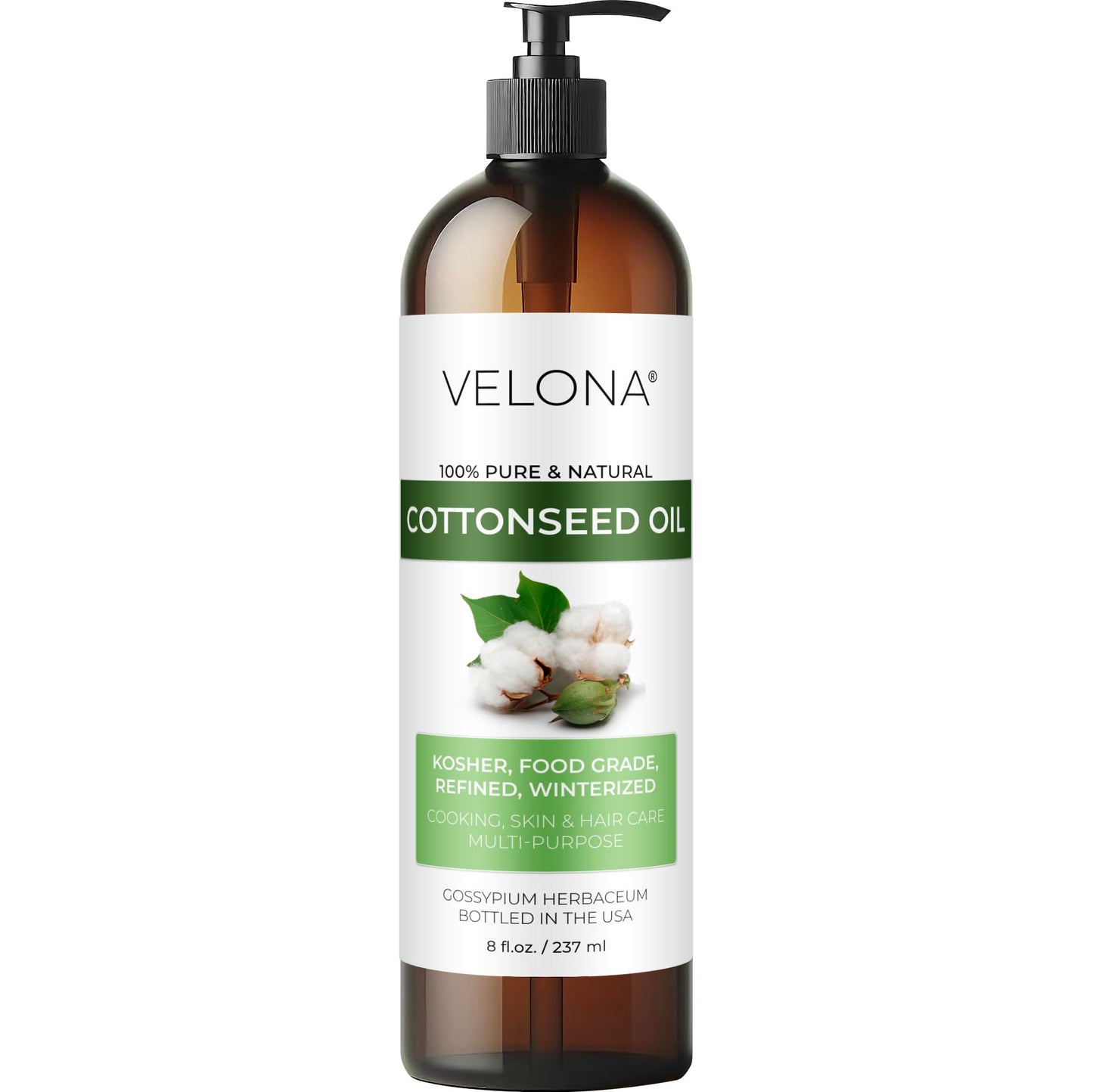 velona Cotton Seed Oil 8 fl oz | 100% Pure and Natural Carrier Oil | Refined, Cold pressed | Cooking, Skin, Face, Body, Hair Care | Use Today - Enjoy Results