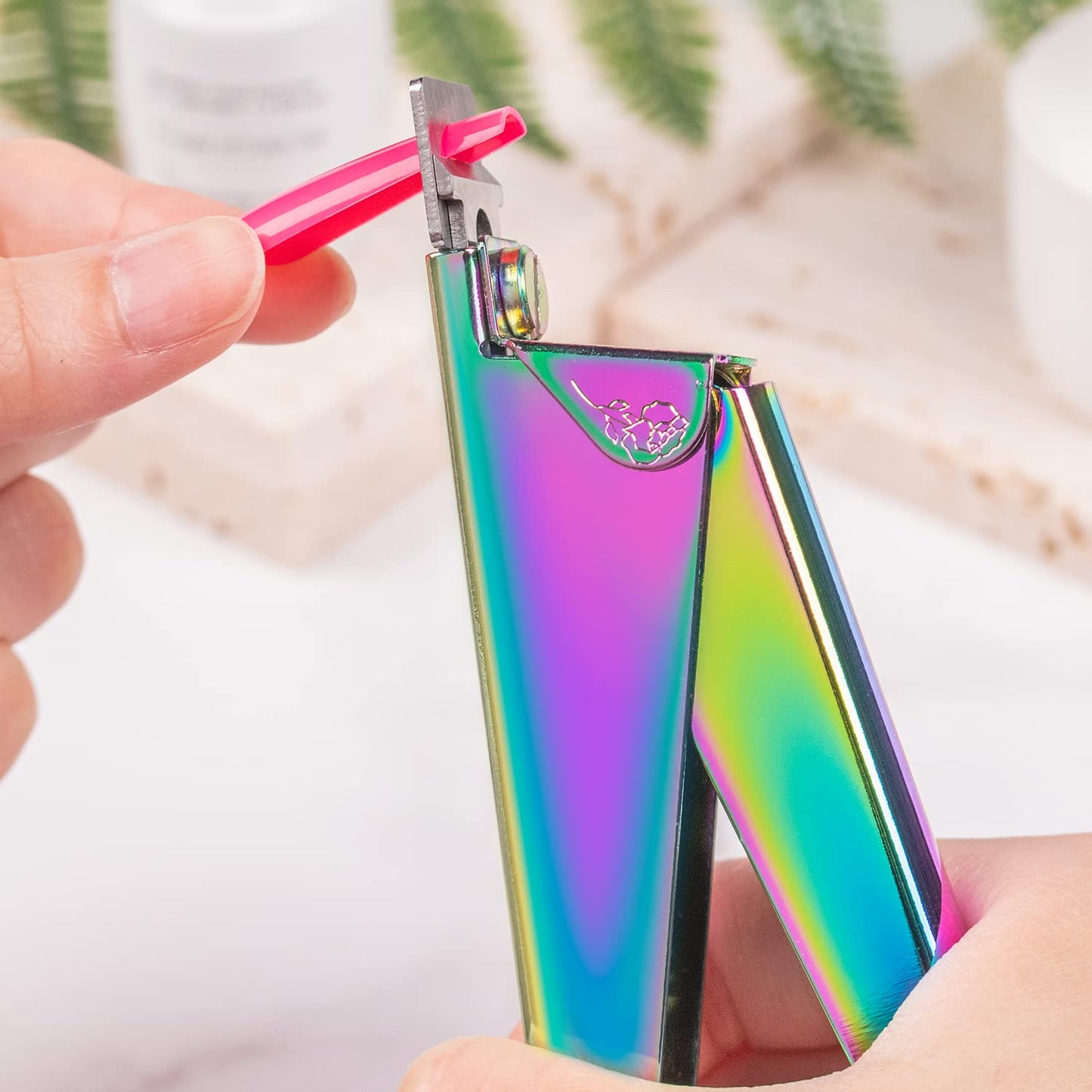 Nail Clippers for Acrylic Nails, Chameleon Premium Metal Acrylic Nail Clippers, Stainless Steel Rainbow Color Trimmer, False Fake Nail Tips French Shape Acrylic Nail Cutter for Salon Home Manicure