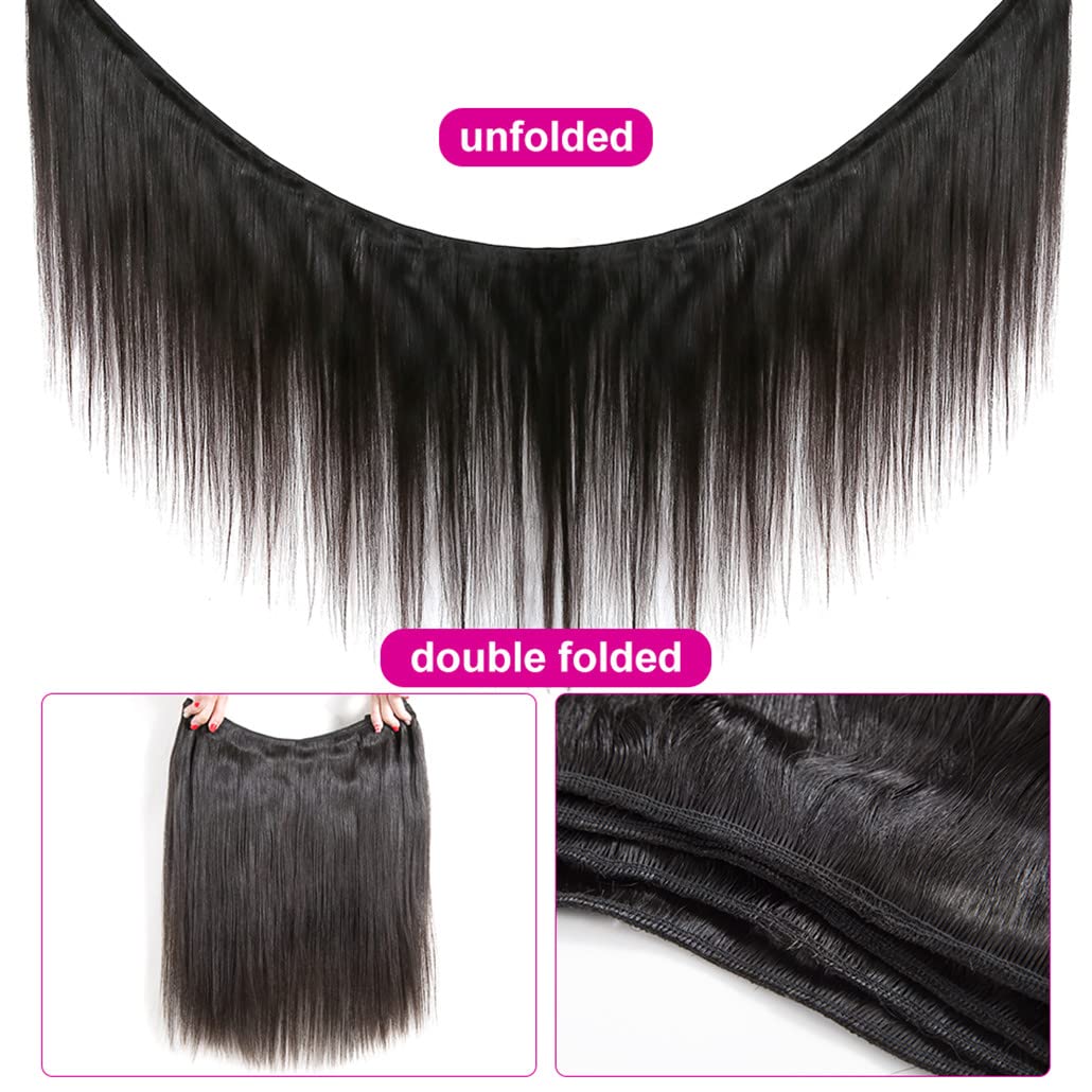 Younsolo Straight Bundles Human Hair 4 Bundles 20 22 24 26 Inches Straight Hair Bundles Brazilian Virgin Hair Natural Black Color Bundles