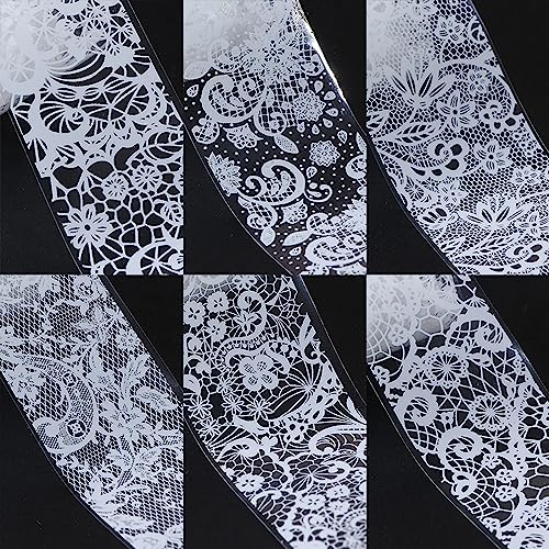 20 Rolls Black and White Lace Nail Transfer Foil Set for Acrylic Nails