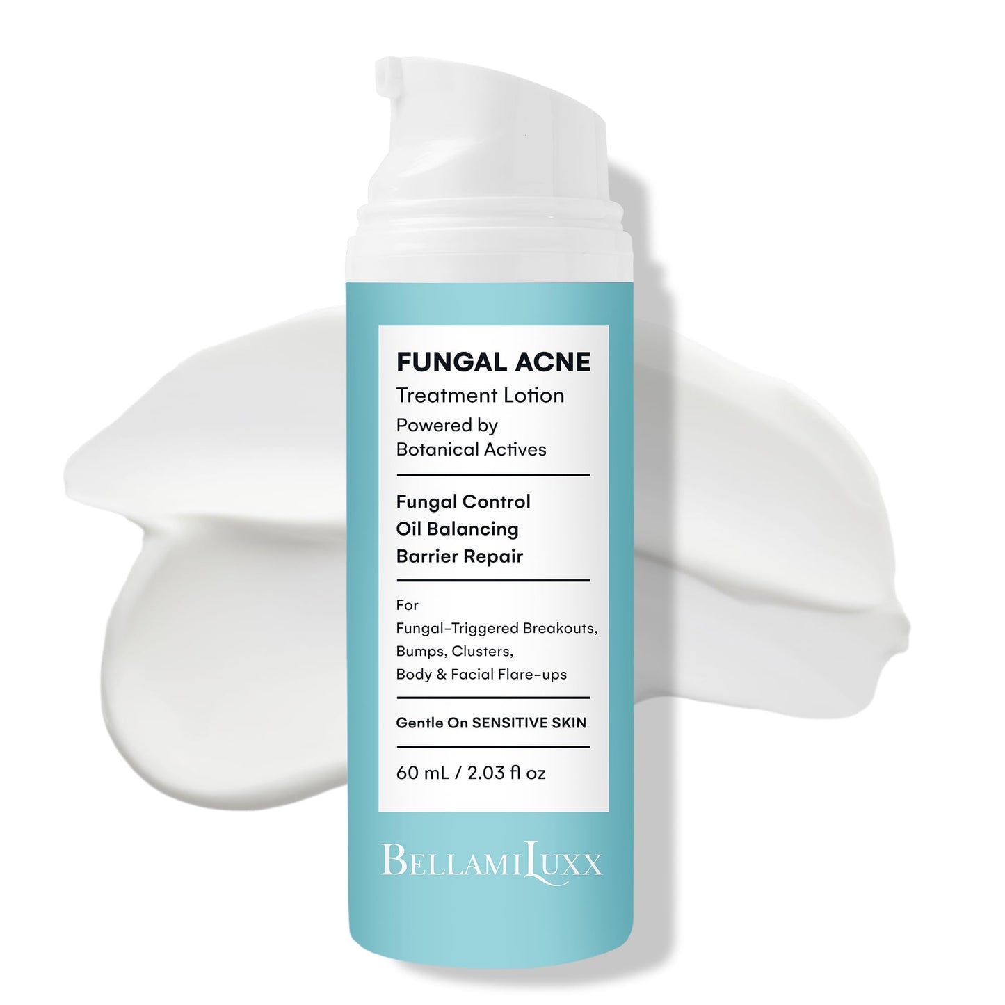 BellamiLuxx Fungal Acne Treatment Lotion: Effective Face & Body Pimple Cream for Bumps, Clusters, Itch & Redness – Fungal Prone Skin Acne Treatment Moisturizer for Teens & Adults with Natural Actives