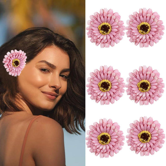 Daisy Hair Clips Hawaiian Flower Hair Clip Boho Sunflower Hair Barrettes Floral Hair Pins Small Alligator Hair Accessories for Costume Beach Party 6PCS(Pink-a)