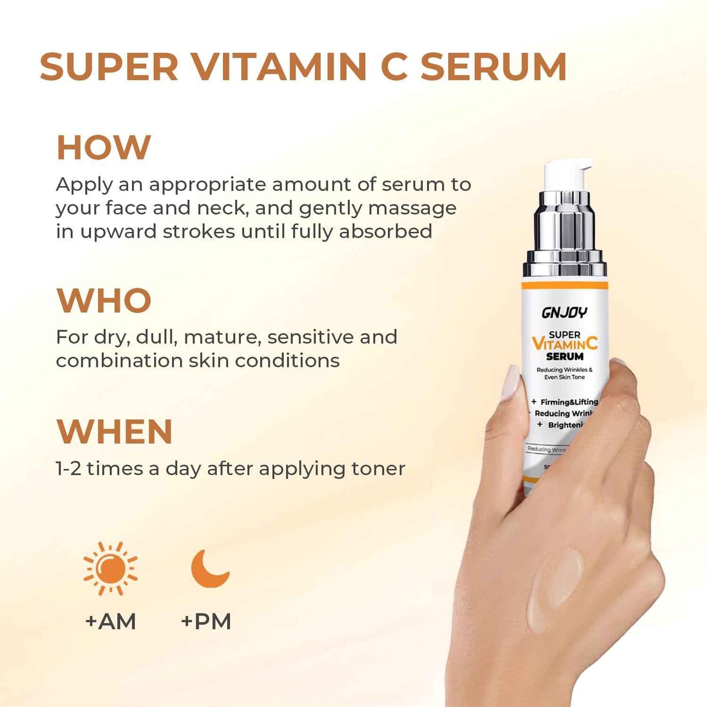 GNJOY Vitamin C Serum for Face | 84% Super C Serum for Women Over 70, with Vitamin C Hyaluronic Acid Caffeine for Mature Skin All-In-One Hydrate, Repair, Firm, Lift, Smooth Fine Lines - 50ml