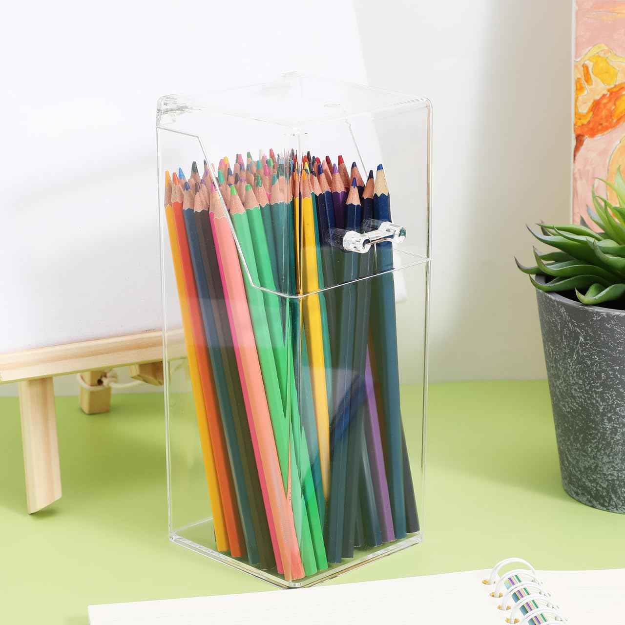 Zerodeko 2Pcs Acrylic Holder with Lid – Makeup Brush Clear DIY Cosmetic Organizer for Desktop, Storage Box for Makeup Brushes, Pens, Stationery, Nordic Style Desk Organizer