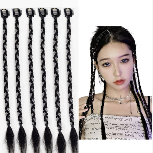 6pcs Synthetic Braid Female Y2K Jumbo Braiding Ponytail Playful and Cute Simulation Boxing Braid Signle Clip Ombre Color DIY Hair Extensions (1B/Grey)