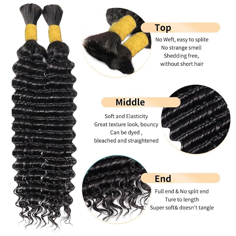 Boho Human Hair for Braiding 110g - Deep Wave