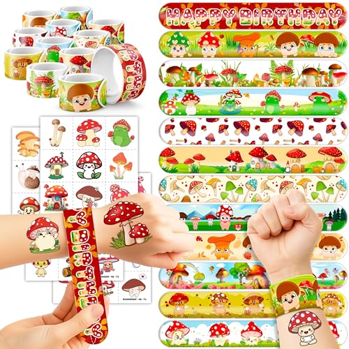 Mushroom Party Favors Set – 48 Tattoos & 24 Slap Bracelets