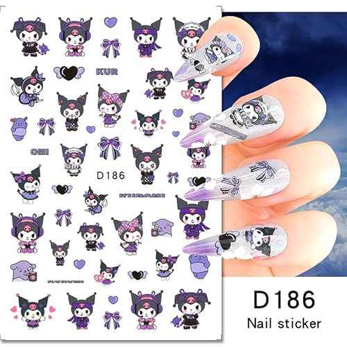 6 Sheets Cute Nail Stickers Decals Cartoon Nail Art Stickers 3D Self Adhesive Nail Design Stickers Black Purple Animal Nail Decals for Women Girls and Girls DIY Manicure Tips Cartoon Nail Decoration