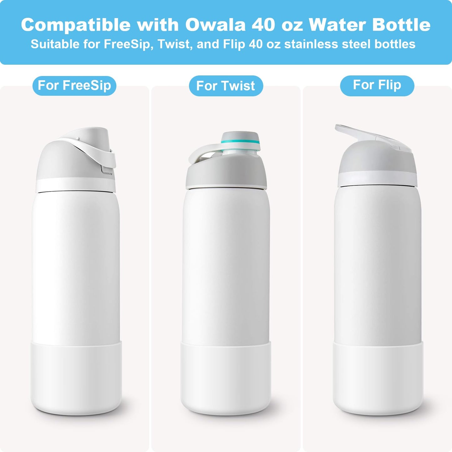 Alwenid 2PCS Silicone Water Bottle Boot for Owala 40 Oz, Anti-Slip Protective Sleeve Bottom Bumper Protector for FreeSip, Twist, and Flip Stainless Steel Water Bottles (Clear)