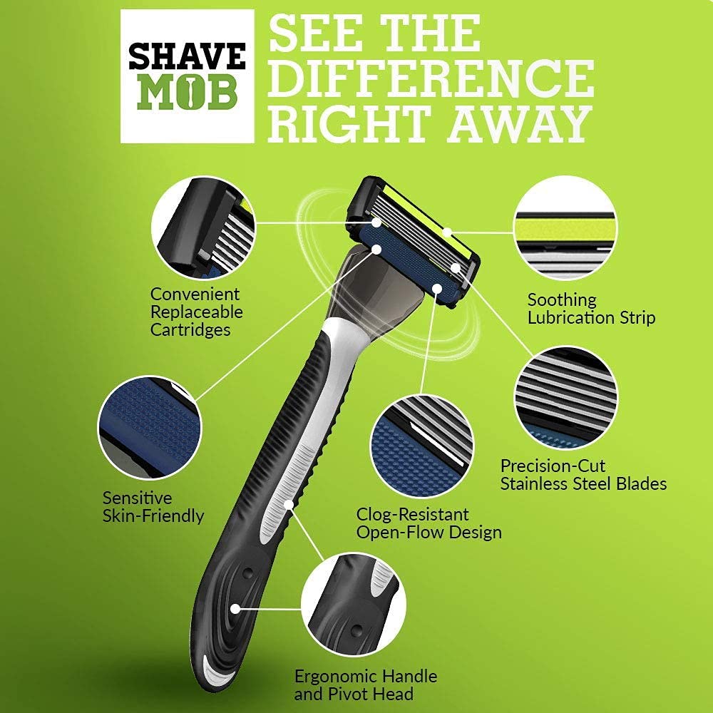 ShaveMOB 6-Blade Men's Razor Kit (Flex Head Handle + 24 Refills) (No Trimmer) - The Caveman Shaving Kit