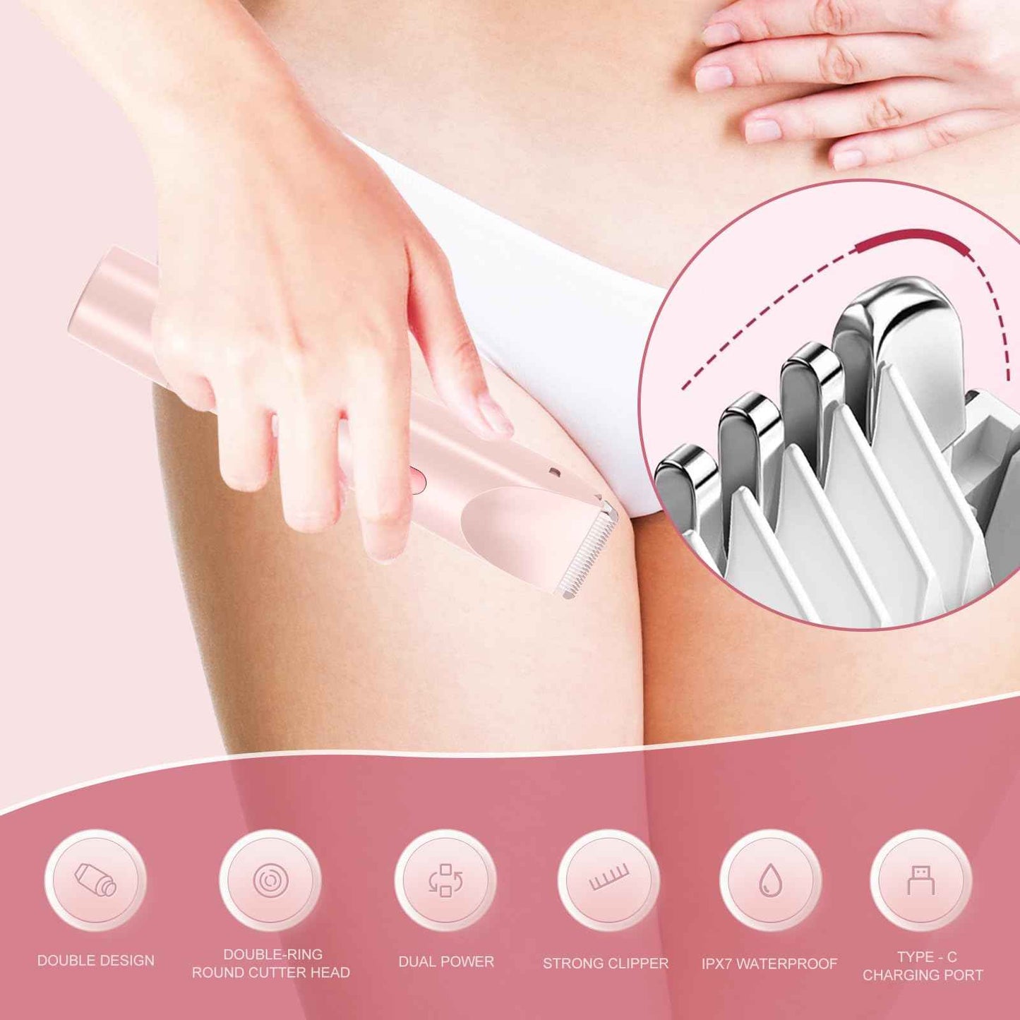 Bikini Trimmer for Women,Dermave Bikini Shaver,Electric Razors for Women Pubic Hair (Pink)