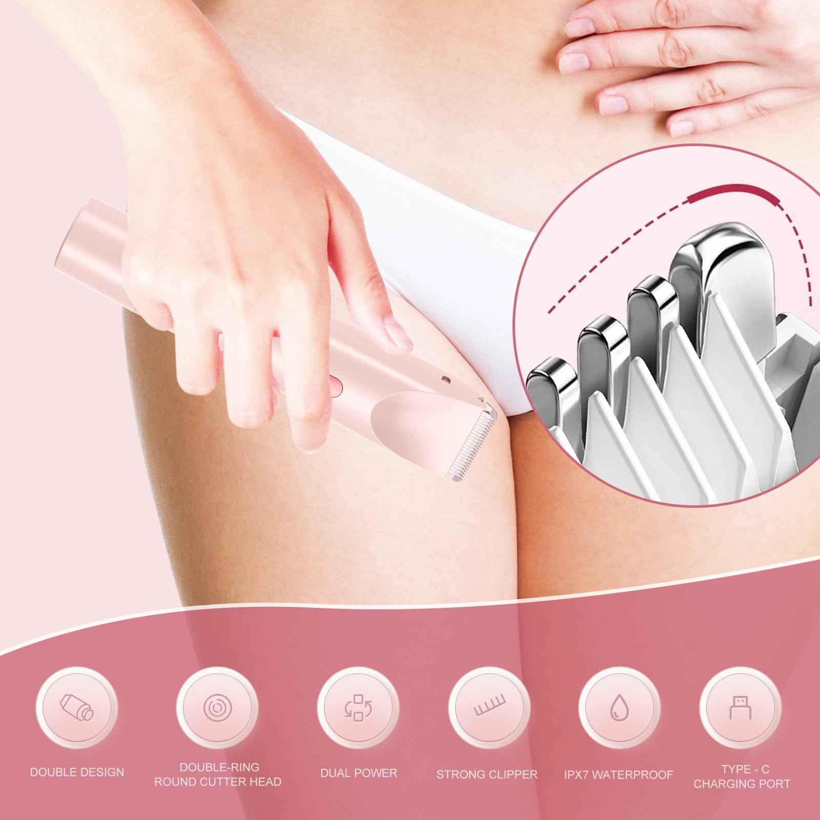 Bikini Trimmer for Women,Dermave Bikini Shaver,Electric Razors for Women Pubic Hair (Pink)