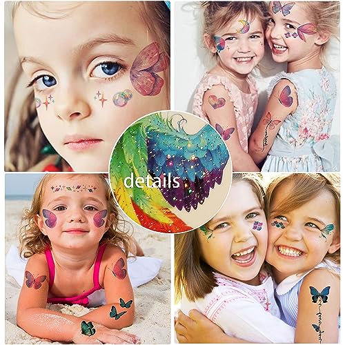 Glitter Temporary Tattoos for Women - 18 Sheets Butterfly Flower
