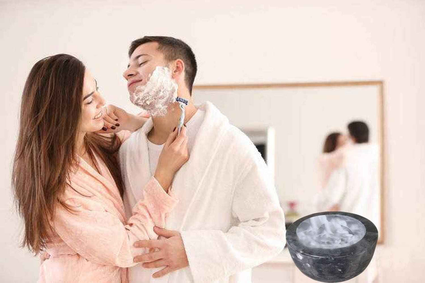 Yepmlrt Marble Shaving Bowl，Handcrafted Black Marble Later，Shaving Soap & Cream Bowl for Men，Lather Mug with Interior Grooves Builds a Rich.