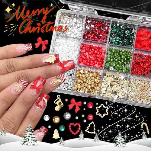 Red Heart Nail Charms, Bow Charms, Acrylic Art Charms, Pearl Beads, Gold Studs Gems for Nails