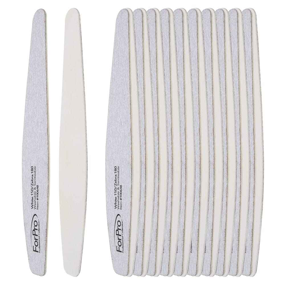 ForPro Professional Collection Expert One & Done Wood File, White 150 Grit/Zebra 180 Grit, Manicure & Pedicure Nail Files, 7” L x 1.25“ W, 50-Count