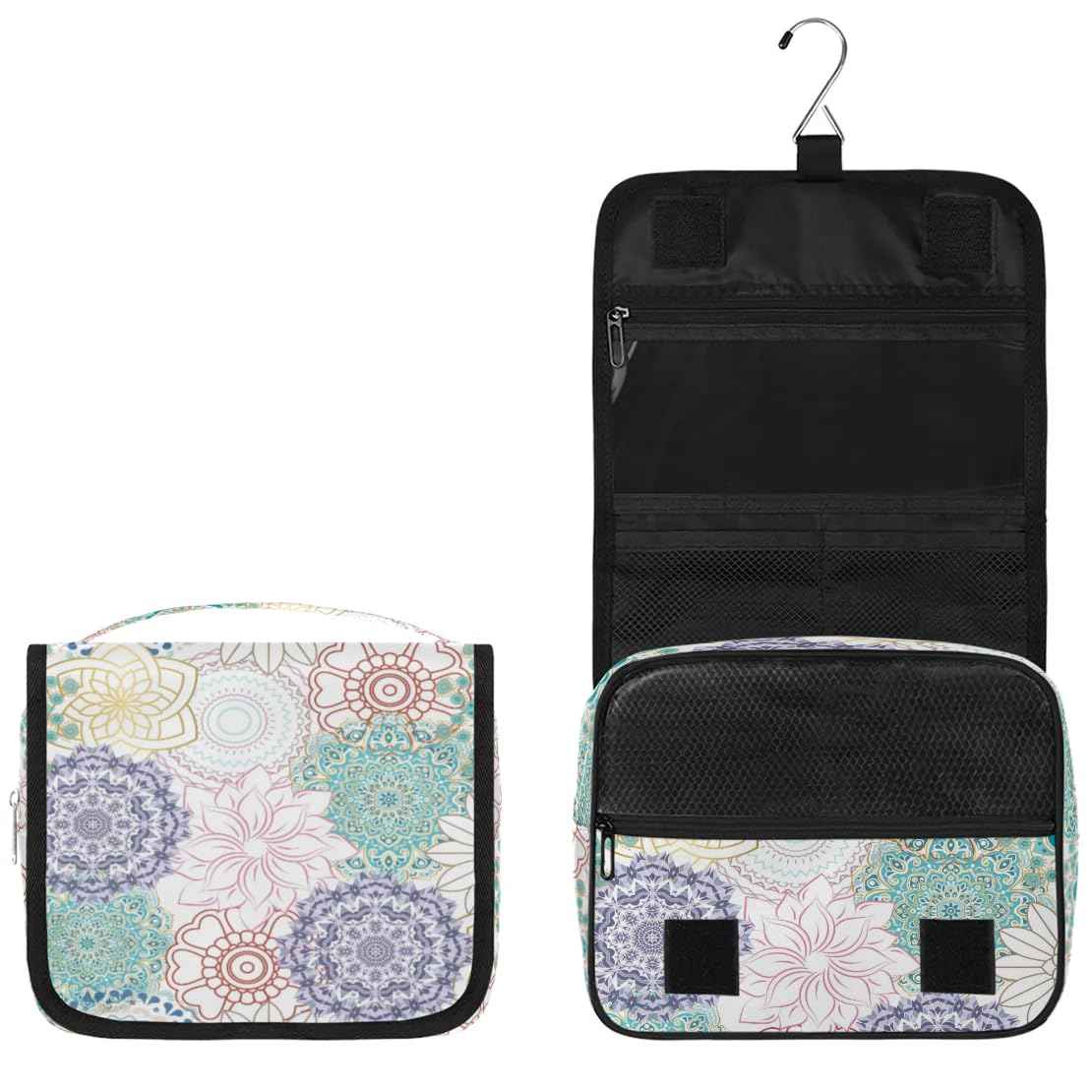 Funky Qiu Hanging Toiletry Bag for Women And Men,Mandala Flower Travel Cosmetic Makeup Bag Travel Organizer,Ethnic Waterproof Travel Bag for Toiletries Accessories,Travel Essentials