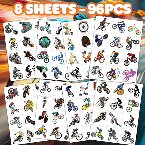 96 PCS Bike Temporary Tattoos for Kids Birthday Party Favors