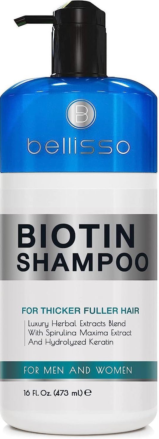 BELLISSO Biotin Shampoo - Hair Thickening Products for Men and Women - Sulfate Free, Volumizing, Salon Grade Formula - Boost Volume for Thinning Hair